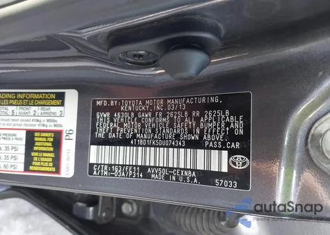 2013 Toyota Camry Hybrid Le из США, поврежденный, VIN 4T1BD1FK5DU074343